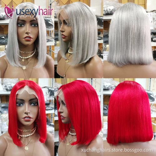 New Arrival Raw Indian Hair Colored Bob Wigs Short Frontal Lace Grey Wigs Human Hair Lace Front Straight Wig For Black Women